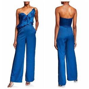 Flor et. al Blue Wind Duchess Formal Strapless Satin Wide Leg Jumpsuit Size‎ 4